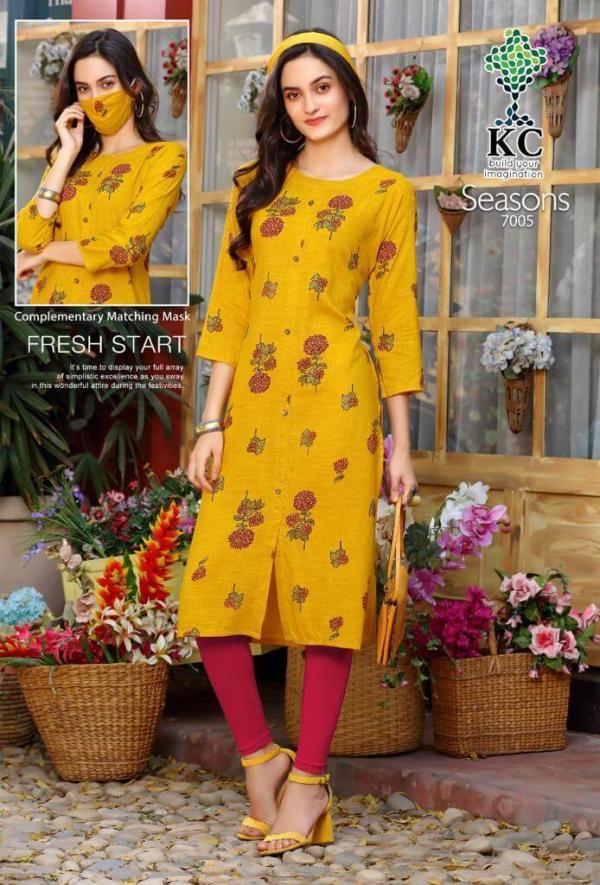 KC Seasons 7 Fancy Rayon Kurti With Mask